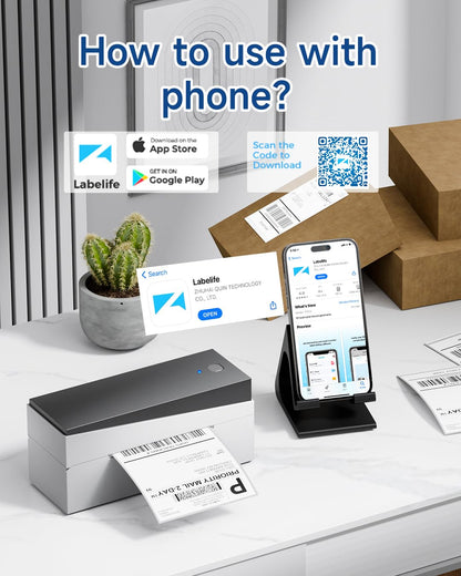 Memoking DHL Etikettendrucker Bluetooth, Thermodrucker 4x6 Versandetiketten Drucker für Barcode, Amazon, Etsy, Shopify, DHL, FedEx, Royal Mail, 249BT Thermodrucker Für Haushalte & kleine Unternehmen