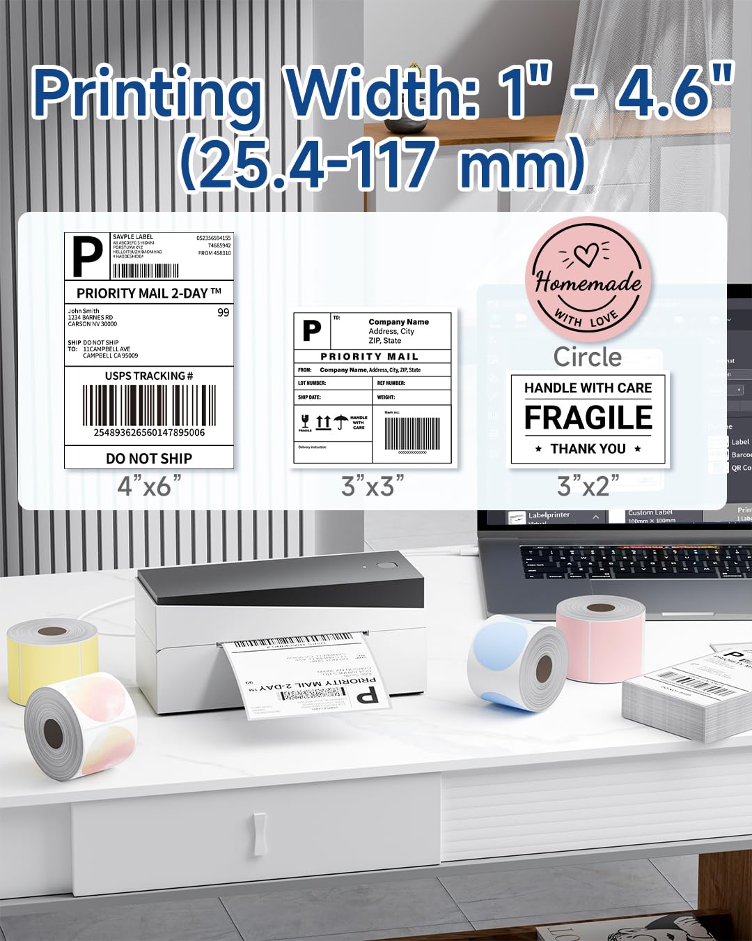 Memoking DHL Etikettendrucker Bluetooth, 4x6 Versandetiketten Drucker Für Haushalte & kleine Unternehmen, 249BT Thermodrucker Label Printer für Ebay, Etsy, UPS, Amazon, Royal Mail, Hermes, Shopify