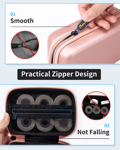 Memoking T02 Hard Storage Case - Compatible with Phomemo D30, SUPVAN E10, NIIMBOT D11, JADENS D110 and More, with Zipper Mesh Pocket, Waterproof Shockproof Case, Pink (Only Case)
