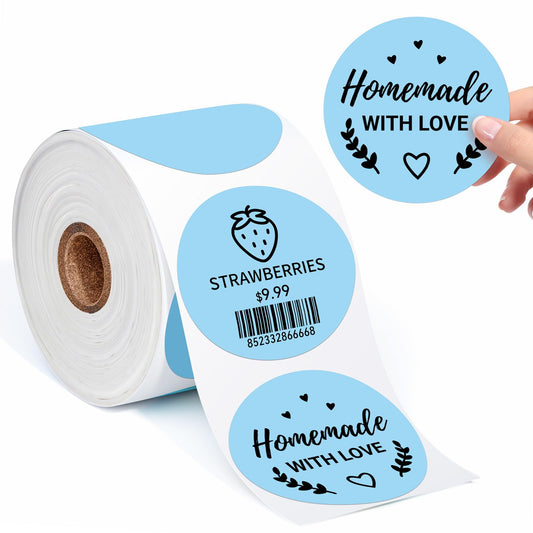Memoking Round Thermal Labels, 50x50mm/2'' Round Colour Labels, Suitable for Thank You Stickers, DIY Logo, QR Code, Name Tag, Laboratory number, 750 Labels/1 Roll