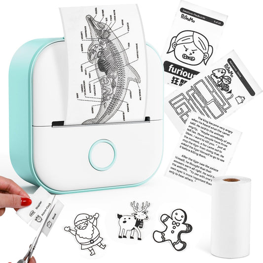 Memoking Mini Pocket Printer - T02 203dpi Bluetooth Thermal Printer, Portable Phone Printer for Children, Compatible with Phones&Tablets, Green