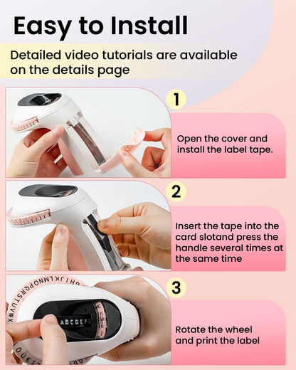 Memoking Embossed Label Maker Machine-E975 3D Embossing Label Makers with 6 Rolls Label Emboss, Handheld Vintage Embosser, Lettering Embossing Label Maker for Home, Kitchen, Gift, Organization (Pink)