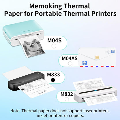 Biały samoprzylepny papier termiczny 107 mm x 3500 mm, kompatybilny z drukarką Phomemo M03/M03S/M03A/M03AS/M04AS, odporny na olej i wodę, biały papier termiczny, trwałość 2 lata, 3 rolki