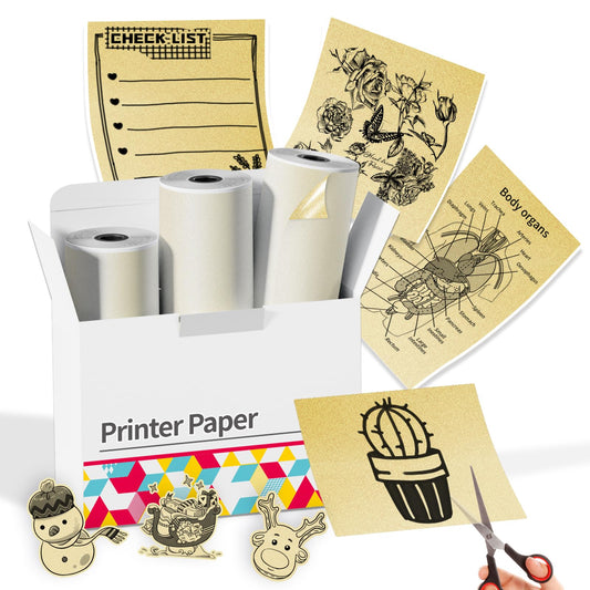 Memoking Gold Thermal Sticker Paper, M02 Printer Paper for Mini Printer M02 M02Pro M02S M03 M03AS M04S M04AS, 50mmx3.5m/Roll, Black on Gold, 3 Rolls, Compatible with Phomemo Printer Paper