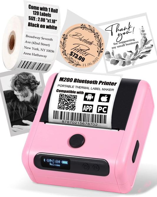 Memoking Portable Label maker, Label Printer for Small Business,Label Maker Machine with Tape for Jars,Candles,Address, Labeling, Mailing, LOGO&Product,Mini Sticker Printer for Phone & PC,Pink