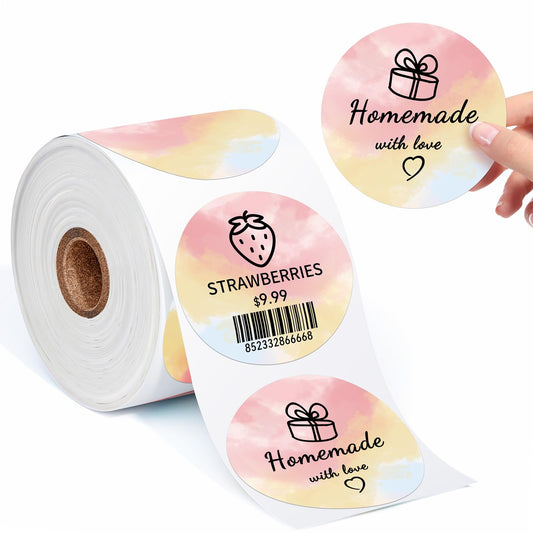 Memoking Round Labels - 2'' Circle Thermal Labels, 750 PCS Colorful Thermal Sticker for Thermal Label Printer, Thermal Labels Roll for Thank You Stickers, Diy Logo, Qr Code, Name Tag (750PCS / Roll)