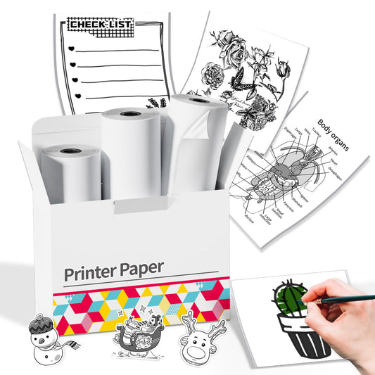 Memoking White Adhesive Thermal Sticker Paper, for M02 M02Pro M02S M03 M04S M04AS Mini Printer, 50mm x 3.5m/Roll, Diameter 30mm, 3 Rolls, Compatible with Phomemo Printer Paper, Keep for 20 Years