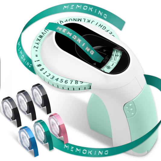 Embossing Label Maker-Memoking E975 3D Embossed Label Maker with 6 Rolls Embossing Tape, Handheld Embosser Sticker Maker, Portable Lettering Labelling Machine for Home, DIY Crafting (Green)