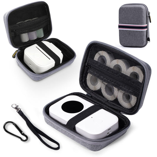 Memoking T02 Hard Storage Case - Compatible with Phomemo D30, SUPVAN E10, NIIMBOT D11, JADENS D110 and More, with Zipper Mesh Pocket, Waterproof Shockproof Case, Grey (Only Case)