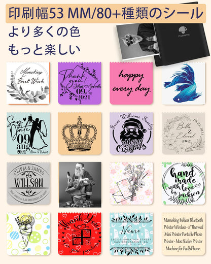 ミニプリンター Memoking M02 ミニプリンター スマホ対応 203dpi 白黒写真サーマルプリンター ポータブルサーマルプリンター 感熱プリンター シールプリンター スマホ Bluetooth接続 スマホ適用 白黒写真/写真/手帳/領収書/整理と収納/付箋に使用できます 感熱紙のロールが付属しています
