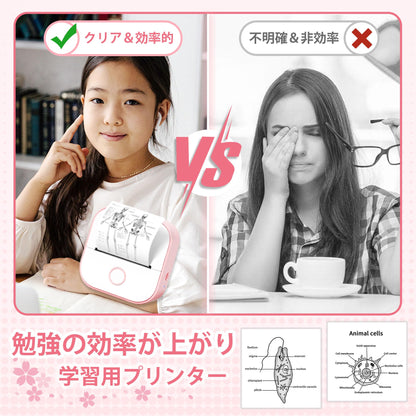 Memoking T02 モバイルプリンター ミニプリンター サーマルプリンター 手帳プリンター 勉強用 プリンター 203dpi スマホ専用 モノクロ 感熱式 フォトプリンター 充電でき ギフト プレゼント葉書 写真 メモ 手帳 リスト 予定表 53mm幅 ロール紙1個付 ピンク