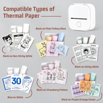 T02 Mini Pocket Printer - Bluetooth Wireless Portable Mobile Thermal Receipt Printer Compatible with iOS & Android for Student Women Gift, Photos, Journal, Fun, Work, Receipt, White