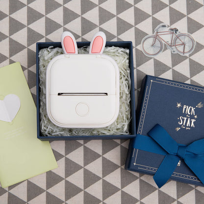Memoking T02 Schutzhüllen-Häschenohren-Form Weißes Silikon BPA-freies Niedliches Design Druckergehäuse, kompatibel mit T02 Mini Bluetooth Wireless Portable Mobile Pocket Printer, Weiß