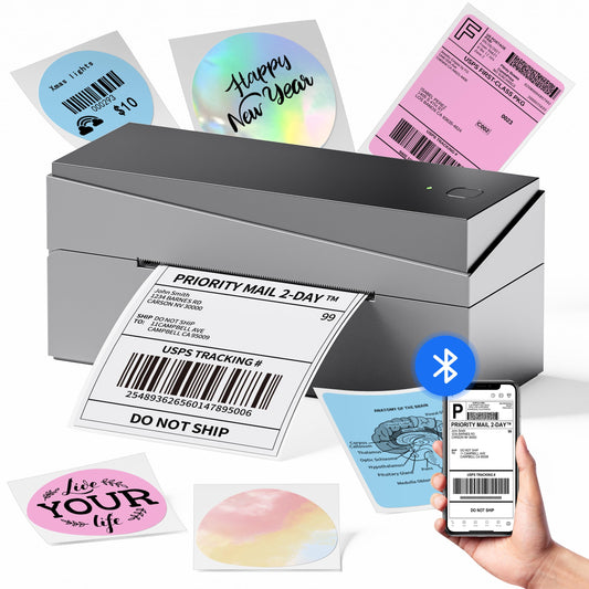 Memoking DHL Etikettendrucker Bluetooth, Thermodrucker 4x6 Versandetiketten Drucker für Barcode, Amazon, Etsy, Shopify, DHL, FedEx, Royal Mail, 249BT Thermodrucker Für Haushalte & kleine Unternehmen