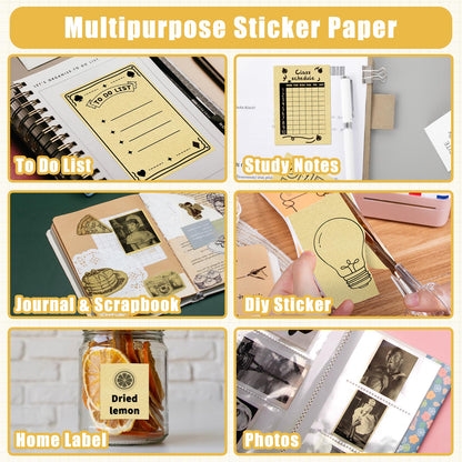 Memoking Gold Thermal Sticker Paper, M02 Printer Paper for Mini Printer M02 M02Pro M02S M03 M03AS M04S M04AS, 50mmx3.5m/Roll, Black on Gold, 3 Rolls, Compatible with Phomemo Printer Paper