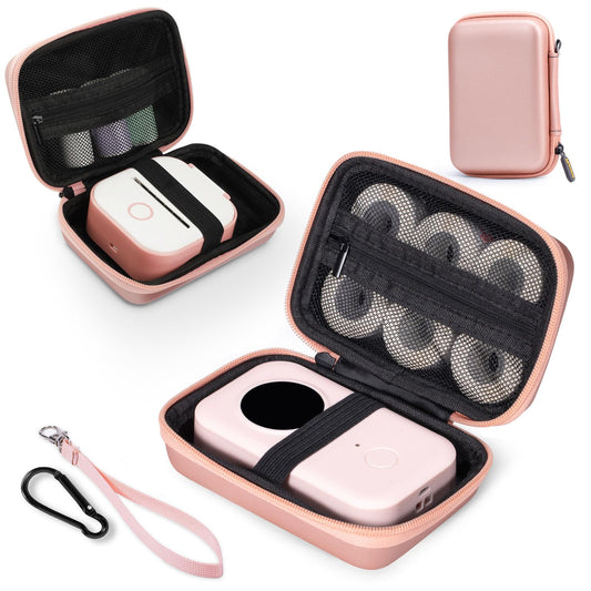 Memoking T02 Hard Storage Case - Compatible with Phomemo D30, SUPVAN E10, NIIMBOT D11, JADENS D110 and More, with Zipper Mesh Pocket, Waterproof Shockproof Case, Pink (Only Case)