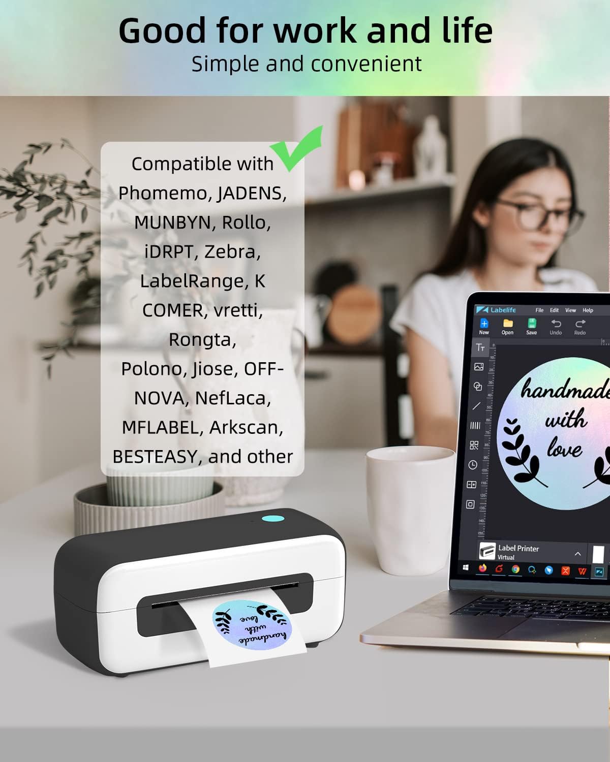 Memoking 2” Holographic Silver Circle Thermal Label, Self-Adhesive Round Label, Circular Direct Thermal Printer Label for Logo Design, Name/Price Tag, Thanks Card,Address, QR Code, 400 Labels/Roll