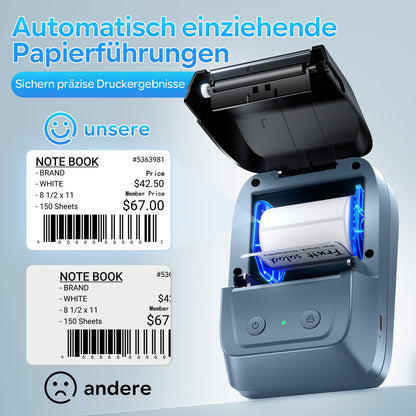 Memoking Etikettendrucker Selbstklebend, Bluetooth Label Printer mit 2000 Symbolen und 300 Vorlagen,Thermo Sticker Labeldrucker für Einzelhandel, kleine Unternehmen, Schule, Heim mit Handys & PC