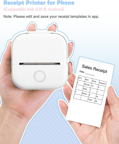 Memoking T02 Sticker Printer - Print Pods Mini Printer Portable Thermal Inkless Label Maker Pocket Phone Labeling Machine for Study Graphic, Anatomical Diagram, Receipts, Photo, White