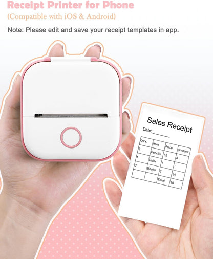 Sticker Printer - T02 Inkless Sticker Maker Machine, Mini Portable Thermal Label Maker, Pocket Memo Receipt Printer for Study Graphics, Anatomical Diagrams, Photos, Pink