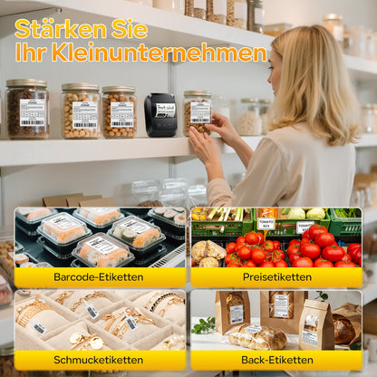 Memoking Etikettendrucker Selbstklebend, Bluetooth Label Printer mit 2000 Symbolen und 300 Vorlagen,Thermo Sticker Labeldrucker für Einzelhandel, kleine Unternehmen, Schule, Heim mit Handys & PC