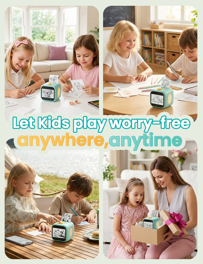 AI Voice Sticker Printer for Kids, Thermal Sticker Maker Box, DIY AI Mini Printer, Touchscreen Inkless, Sticker Maker Machine Box with 2 Paper Rolls & 4 Watercolor Pens Gift for Boys & Girls