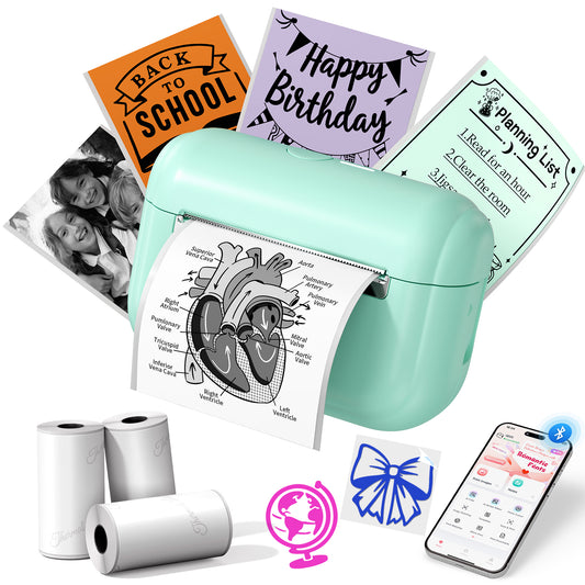 Memoking Mini Sticker Printer - Portable Sticker Box Q02E Pocket Thermal Inkless Sticker Maker Bluetooth Print Pod Small Receipt Printer, Smart AI APP, for Study Note, Scrapbook, Journal, Gift, DIY