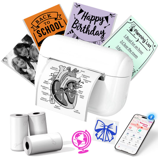 Memoking Mini Sticker Printer - Portable Label Maker Machine Sticker Box Q02E Pocket Thermal Inkless Printer pods Sticker Maker Small Receipt Printer, for Study Note, Home Office School Organization